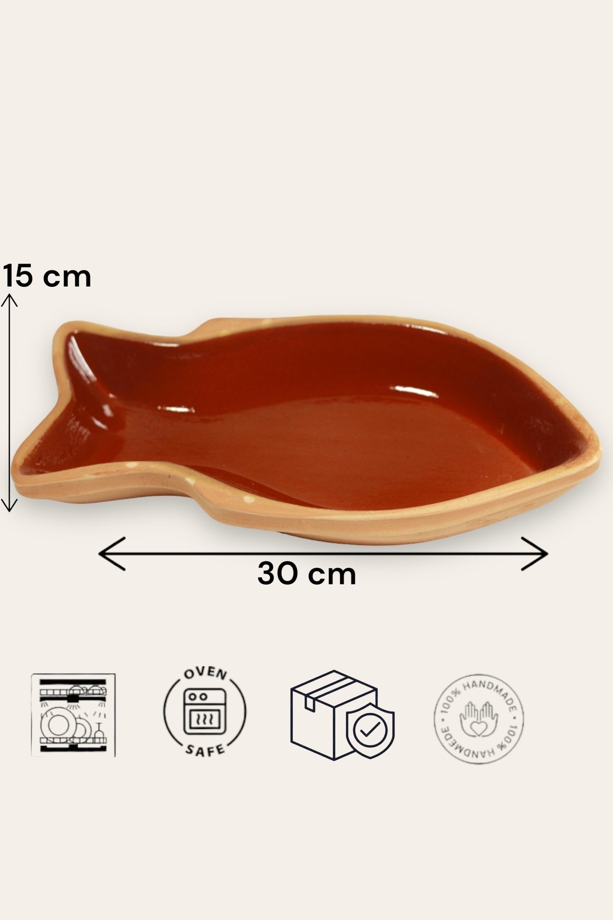 2'li Toprak Sırlı Kuyruklu Balık Güveci-tavası-kayık Büyük Boy 30x15 Cm
