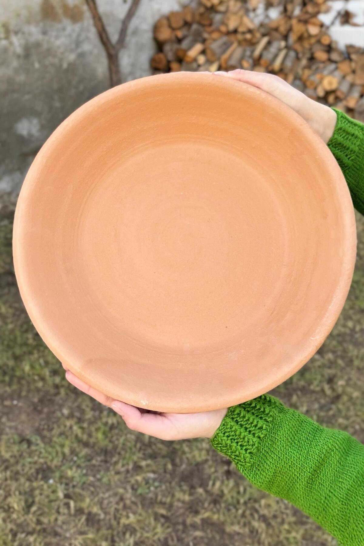 El Yapımı Toprak Çiğ Köfte Tepsisi Güveç Tava Orta Boy 40 cm Turuncu