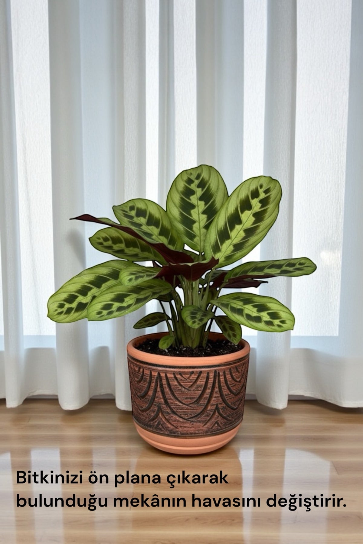 Toprak Saksı Siyah Dokulu El Yapımı 20*16 cm (TABAKLI)