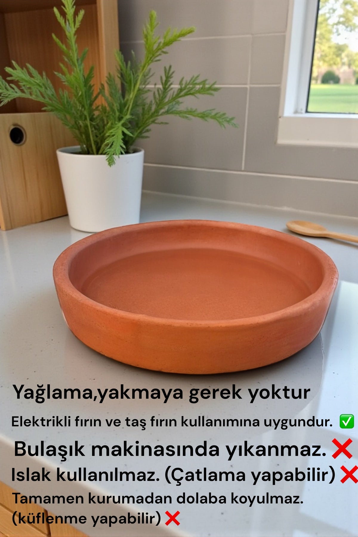 El Yapımı Doğal Toprak Yuvarlak Mangal Güveç Tava 39*37,5 cm Sadece Güveç
