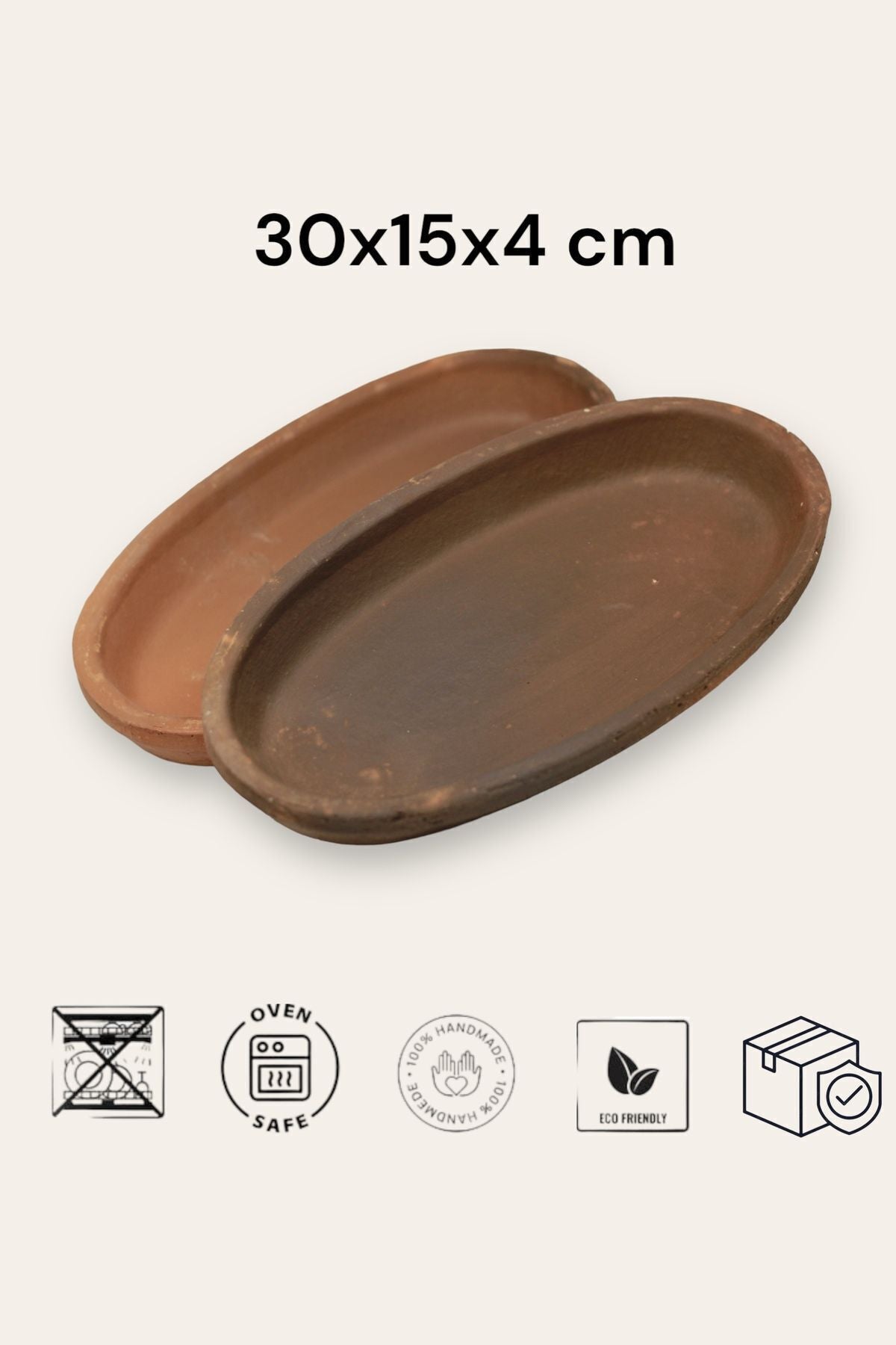 2'li Toprak Sırsız Oval Balık Güveci Pişirme Tavası 30x15x4