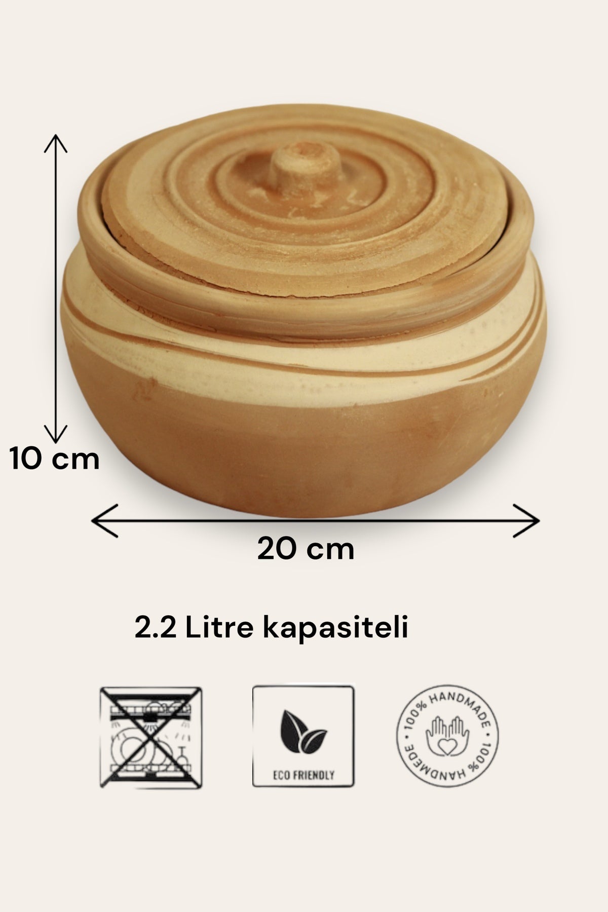 Doğal Toprak Yoğurt Mayalama Güveci Kapaklı 2.2 L 20 Cm