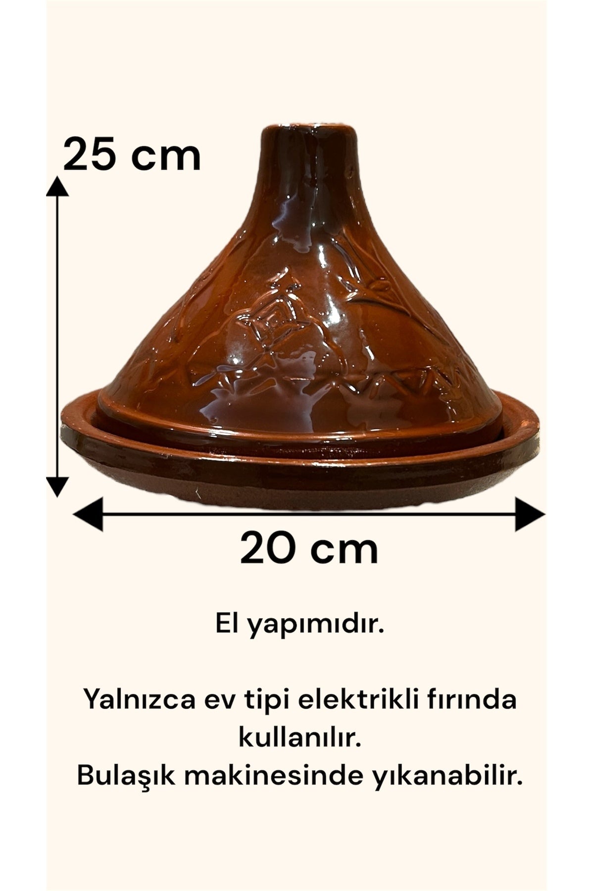 Küçük Boy Sırlı Geleneksel Tajin Fas Güveci Tenceresi 1-2 Kişilik 20x25 Cm (SUNUMLUK)