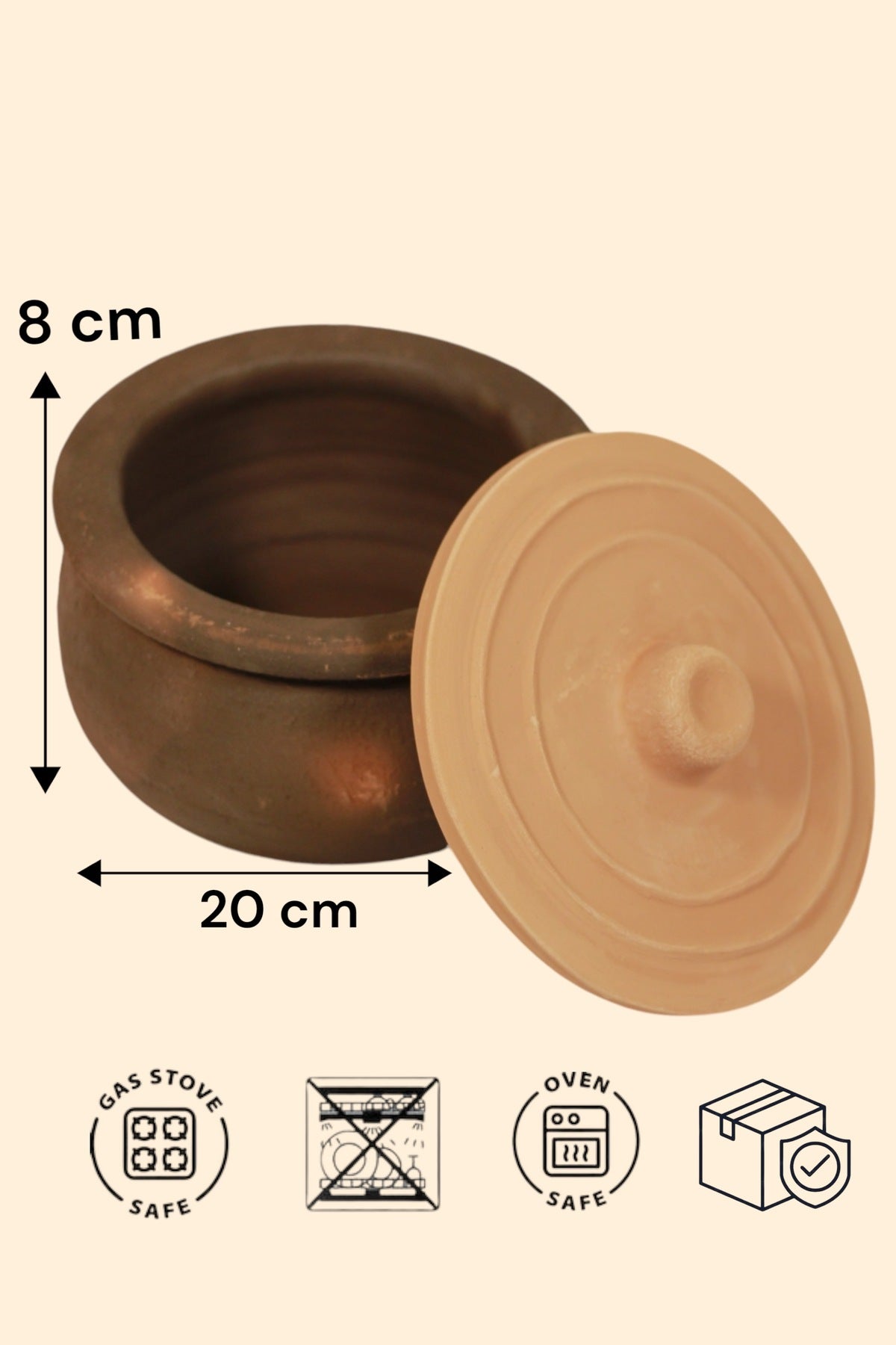 En Küçük Boy Doğal Toprak Güveç Tencere 20*8cm 3-4 Kişilik Ateşe Dayanıklı (KAPAK HEDİYELİ)
