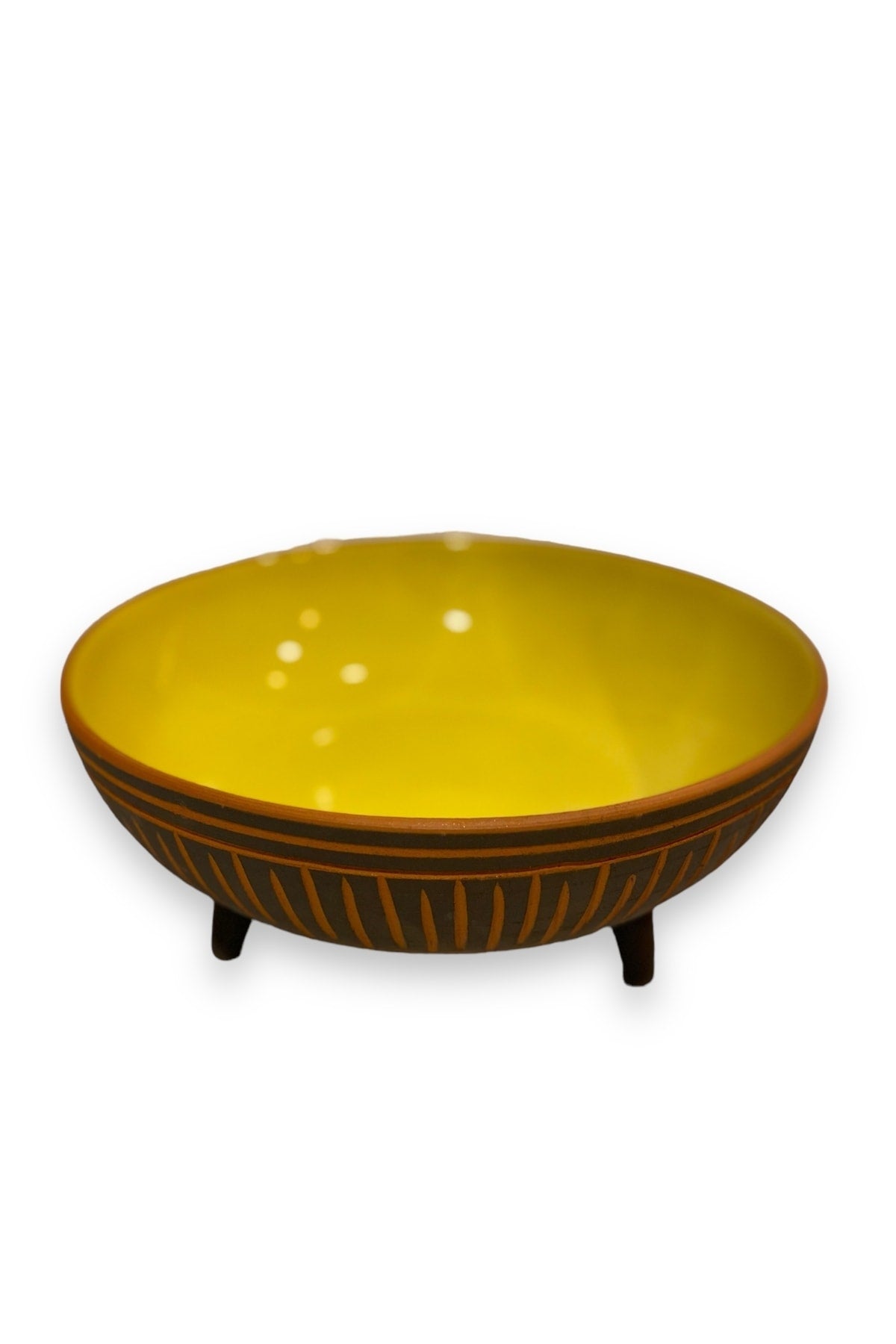 El Yapımı Ayaklı Dekoratif Sarı Sunum Kasesi-şekerlik-meyvelik 26 Cm