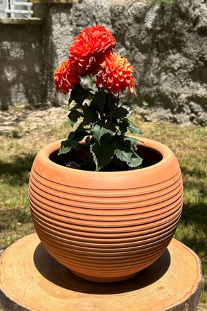 Dekoratif Toprak Küre Saksı-çiçeklik Küçük Boy El Yapımı 22x22 Cm (TABAKLI)