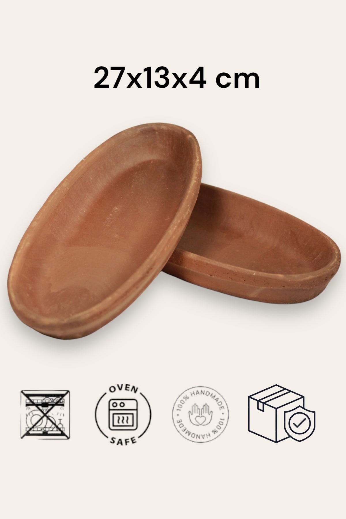 2'li Toprak Sırsız Oval Balık Güveci Pişirme Tavası 27x13x4 Cm
