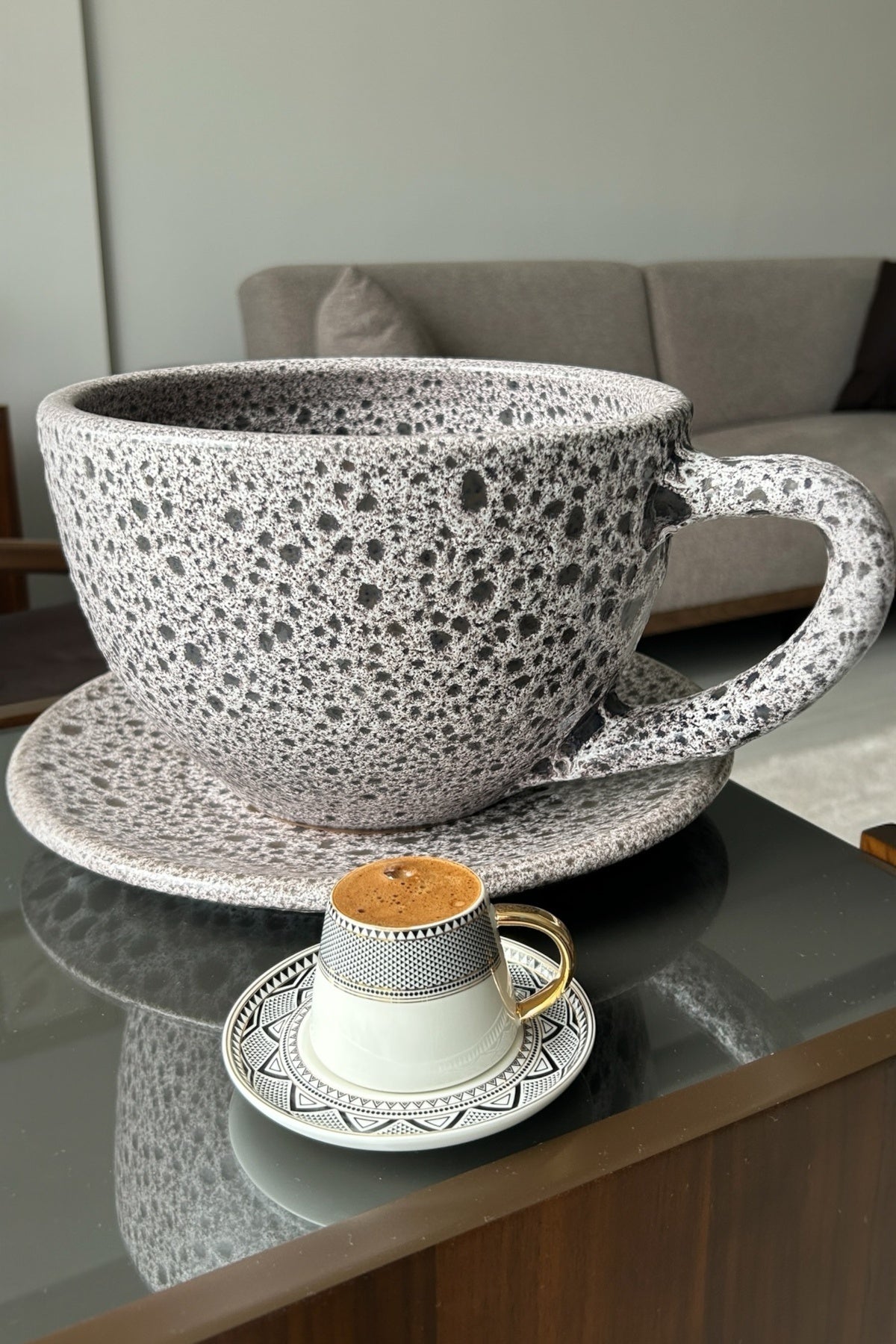 Dekoratif Kahve Fincanı - Tabaklı Toprak Saksı 15*24 Cm