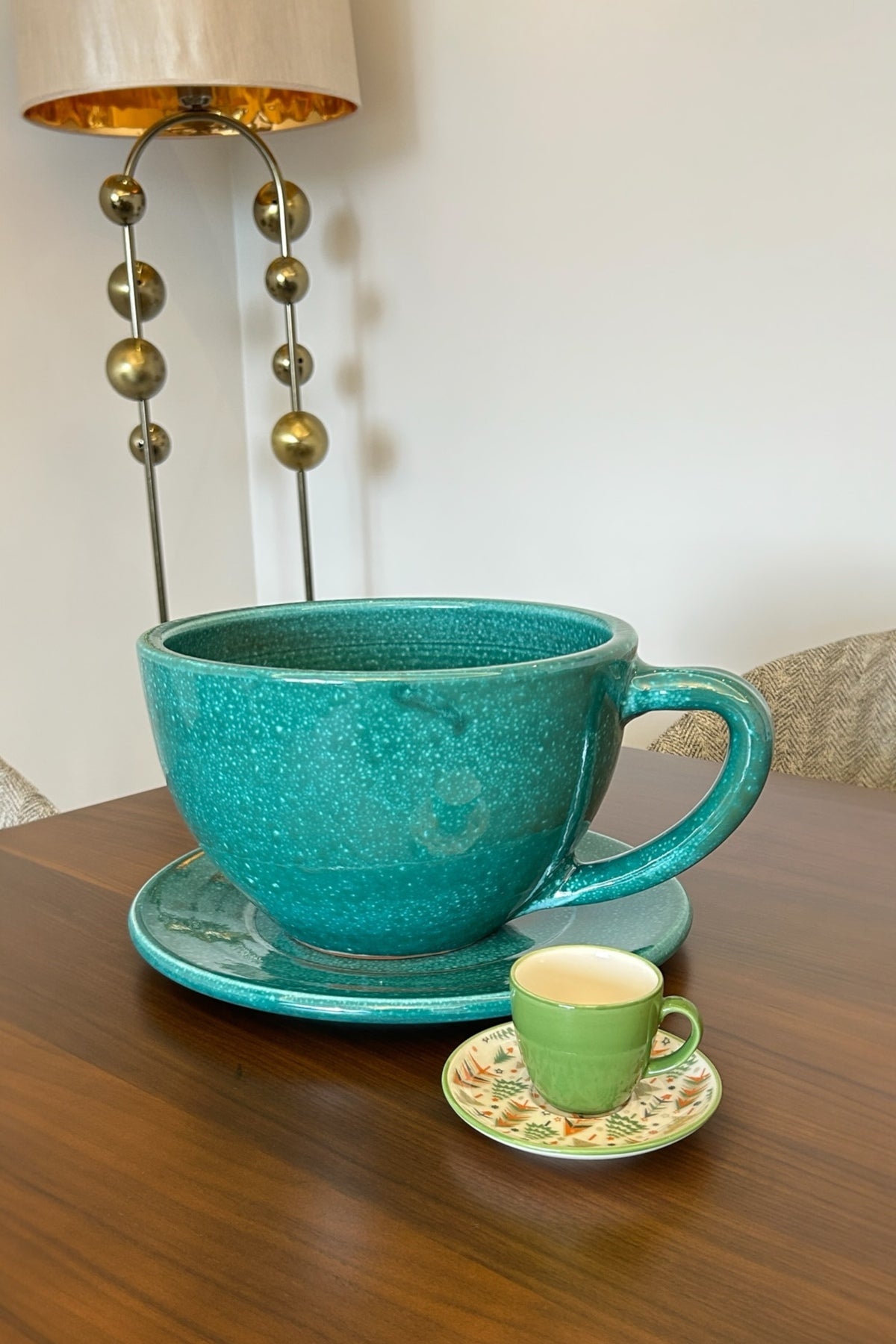 Dekoratif Kahve Fincanı - Tabaklı Toprak Saksı 15*24 Cm