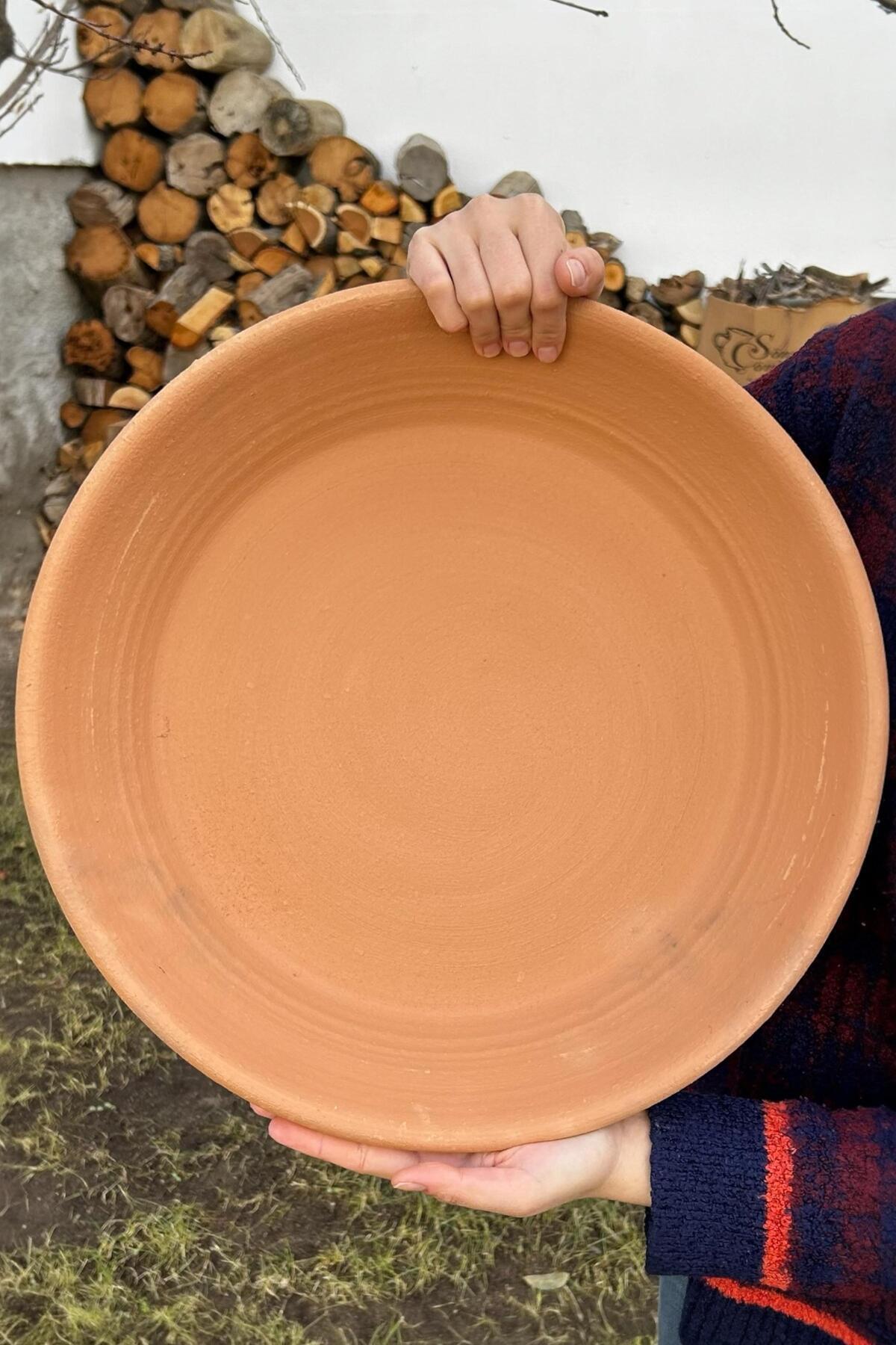 El Yapımı Toprak Çiğ Köfte Tepsisi-Güveci-Tavası Büyük Boy 43 cm