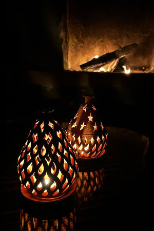 İkili Toprak El Yapımı Dekoratif Tasarım Tabaklı Mumluk Set, Dekoratif Mumluk, Tealight Mumluk