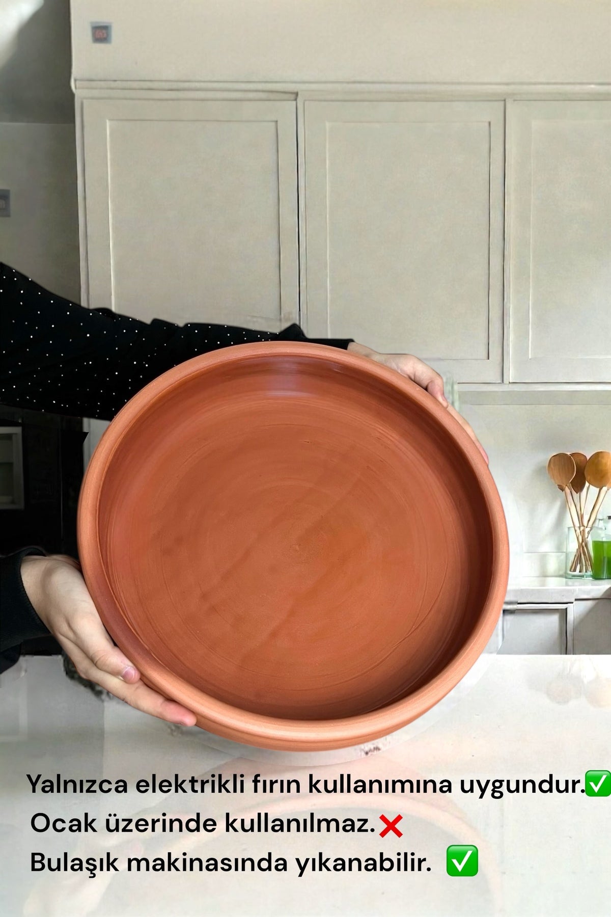 Şeffaf Sırlı Toprak Tava-Fırın Tepsisi Güveç Kabı Büyük Boy 35*8 cm Ev Tipi Eliktrikli Fırın Uyumlu