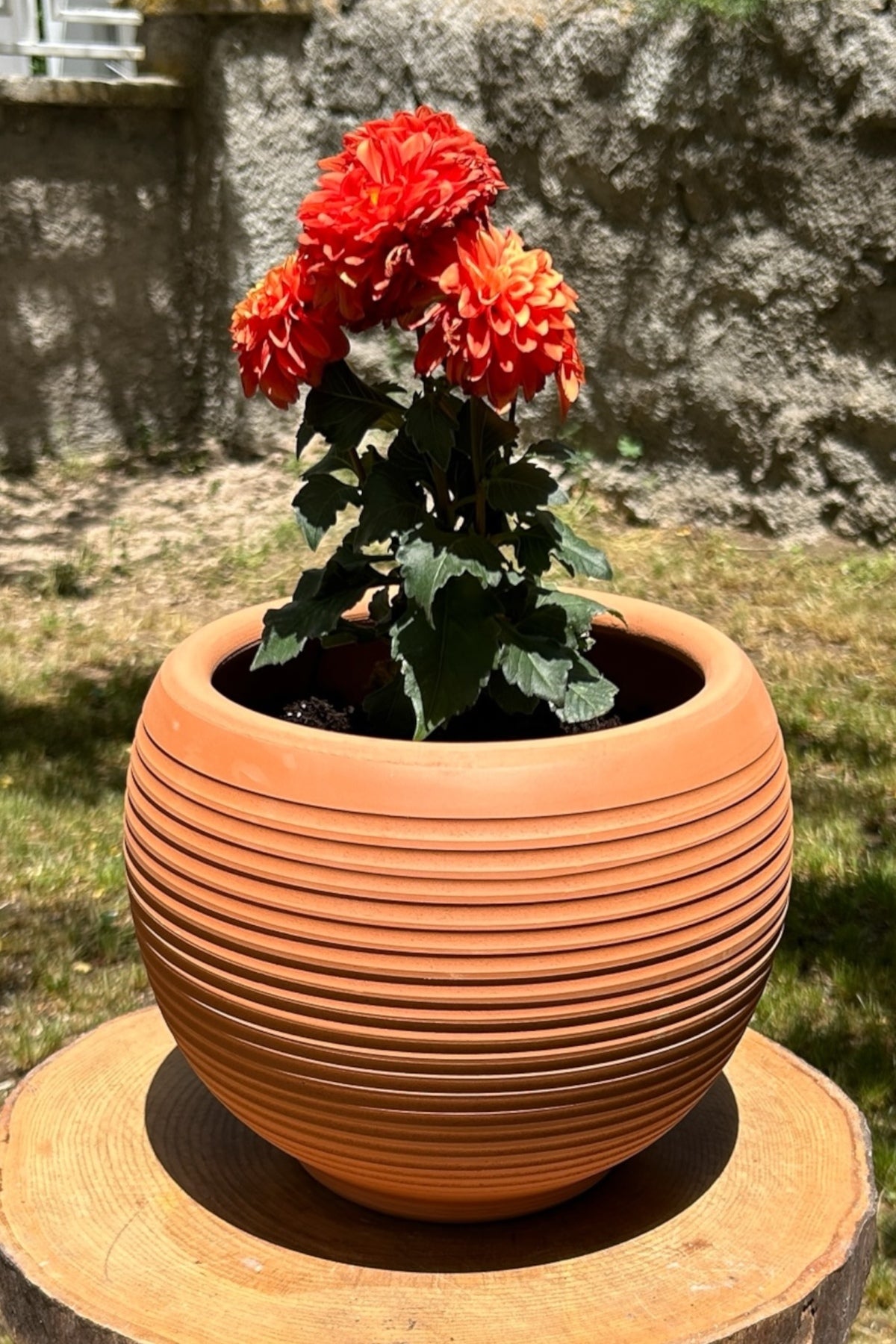 Dekoratif Toprak Küre Saksı-çiçeklik Küçük Boy El Yapımı 22x22 Cm (TABAKLI)