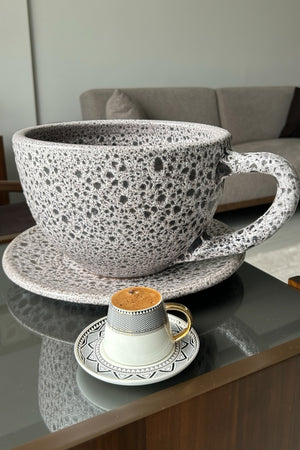 Dekoratif Kahve Fincanı - Tabaklı Toprak Saksı 15*24 Cm