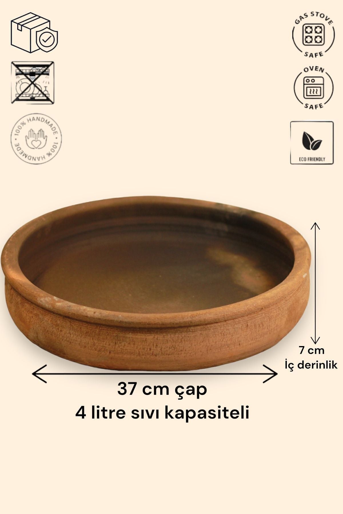Büyük Boy Toprak Güveç-fırın Kabı- Fırın Tepsisi 8-10 Kişilik 37 Cm (YALNIZCA FIRIN IÇİN)